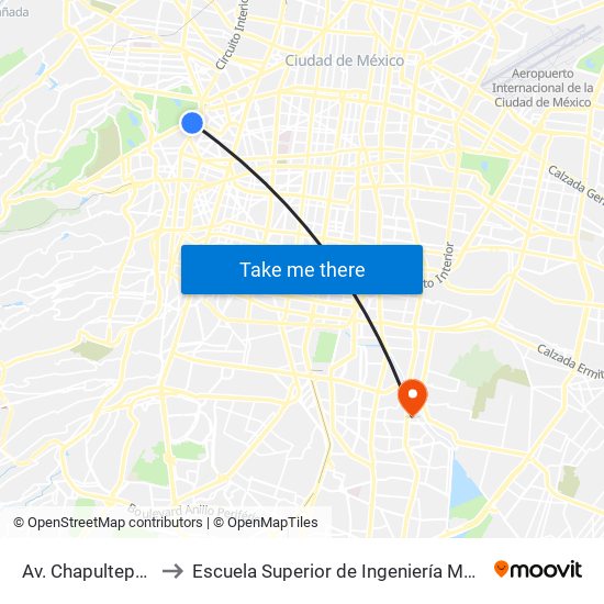 Av. Chapultepec - Las Flores to Escuela Superior de Ingeniería Mecánica Y Eléctrica Culhuacán map