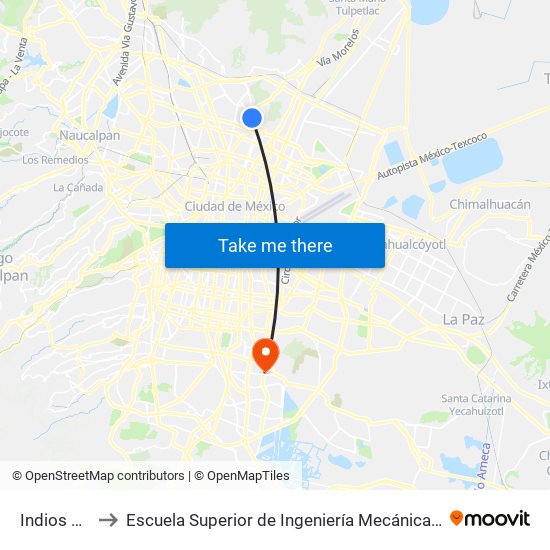 Indios Verdes to Escuela Superior de Ingeniería Mecánica Y Eléctrica Culhuacán map