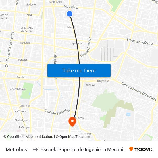 Metrobús: Recreo to Escuela Superior de Ingeniería Mecánica Y Eléctrica Culhuacán map