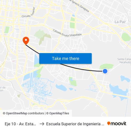 Eje 10 - Av. Estanislao Ramírez Ruíz to Escuela Superior de Ingeniería Mecánica Y Eléctrica Culhuacán map