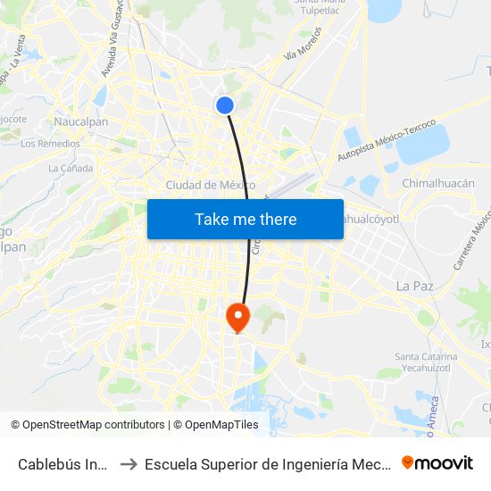 Cablebús Indios Verdes to Escuela Superior de Ingeniería Mecánica Y Eléctrica Culhuacán map