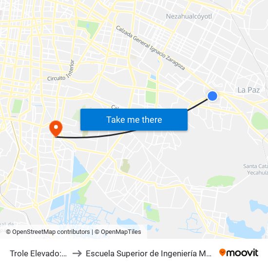 Trole Elevado: Acahualtepec to Escuela Superior de Ingeniería Mecánica Y Eléctrica Culhuacán map