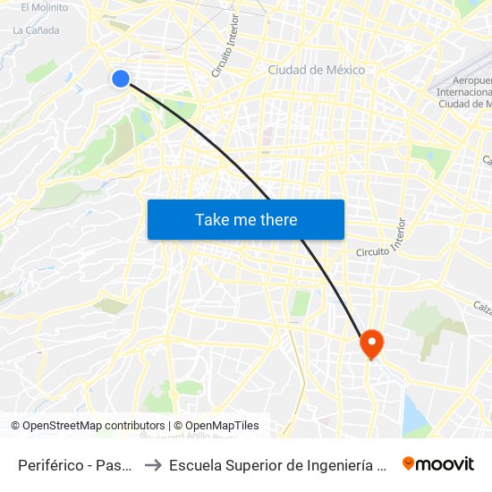 Periférico - Paseo de Las Palmas to Escuela Superior de Ingeniería Mecánica Y Eléctrica Culhuacán map