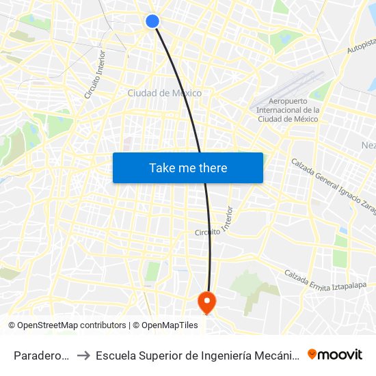 Paradero La Raza to Escuela Superior de Ingeniería Mecánica Y Eléctrica Culhuacán map