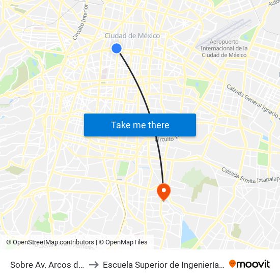 Sobre Av. Arcos de Belén Y Buen Tono to Escuela Superior de Ingeniería Mecánica Y Eléctrica Culhuacán map