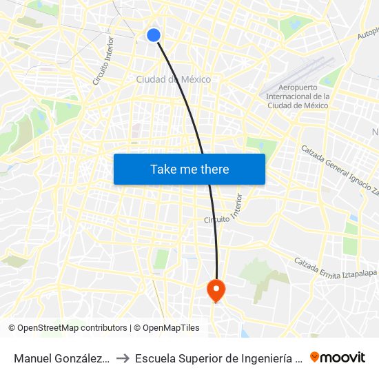 Manuel González Y Metro Tlatelolco to Escuela Superior de Ingeniería Mecánica Y Eléctrica Culhuacán map