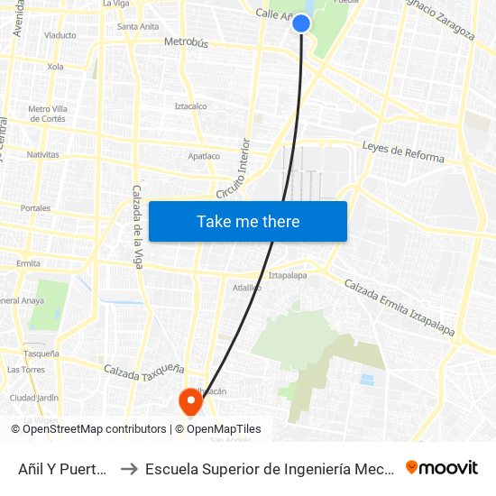 Añil Y Puerta 8 Foro Sol to Escuela Superior de Ingeniería Mecánica Y Eléctrica Culhuacán map