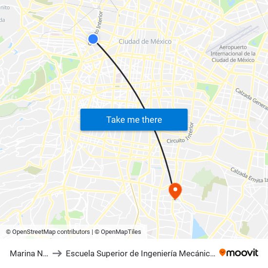 Marina Nacional to Escuela Superior de Ingeniería Mecánica Y Eléctrica Culhuacán map