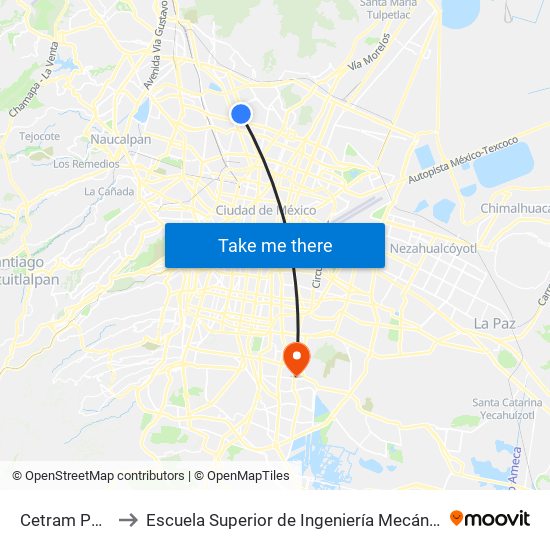 Cetram Politécnico to Escuela Superior de Ingeniería Mecánica Y Eléctrica Culhuacán map