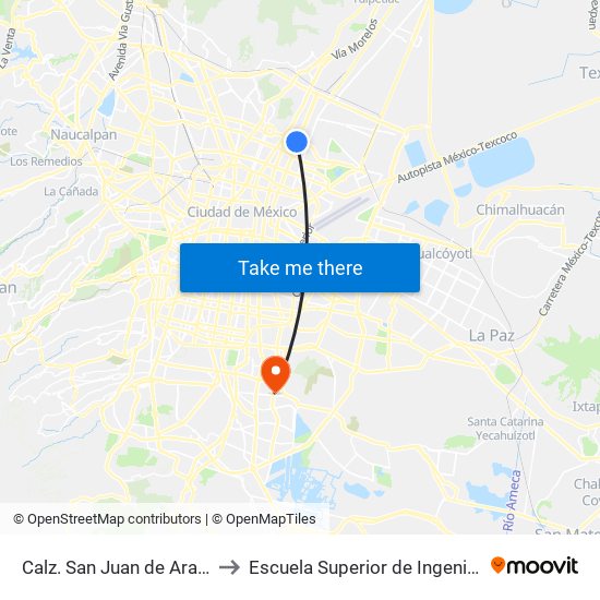 Calz. San Juan de Aragón - Av. Ing. Eduardo Molina to Escuela Superior de Ingeniería Mecánica Y Eléctrica Culhuacán map