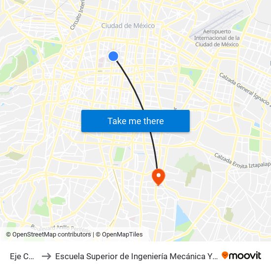 Eje Central to Escuela Superior de Ingeniería Mecánica Y Eléctrica Culhuacán map