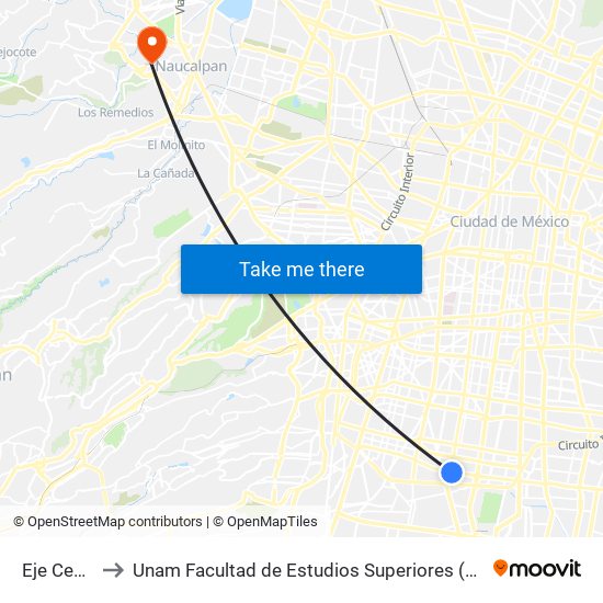 Eje Central to Unam Facultad de Estudios Superiores (Fes) Acatlán map