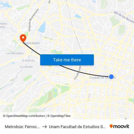 Metrobús: Ferrocarril de Cintura to Unam Facultad de Estudios Superiores (Fes) Acatlán map