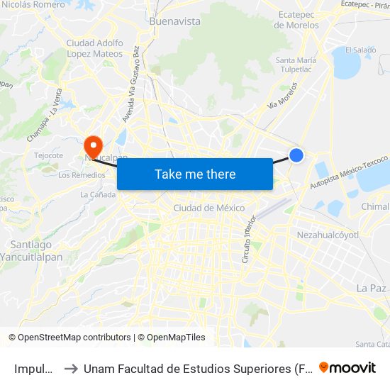 Impulsora to Unam Facultad de Estudios Superiores (Fes) Acatlán map