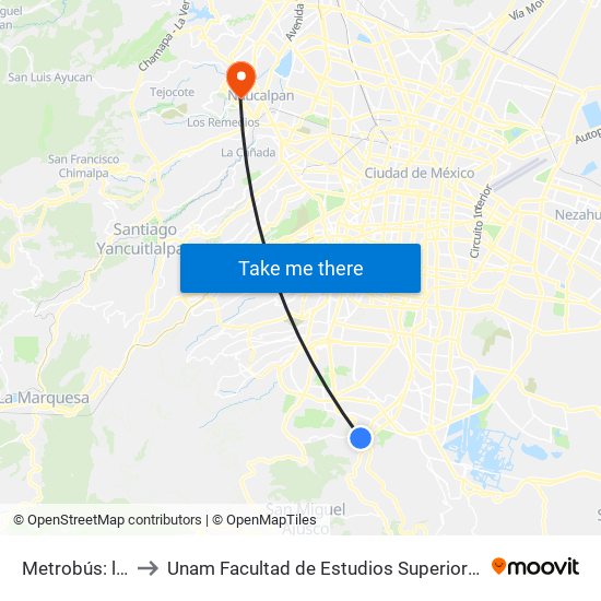 Metrobús: la Joya to Unam Facultad de Estudios Superiores (Fes) Acatlán map