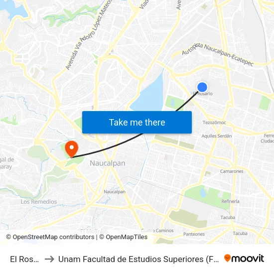 El Rosario to Unam Facultad de Estudios Superiores (Fes) Acatlán map