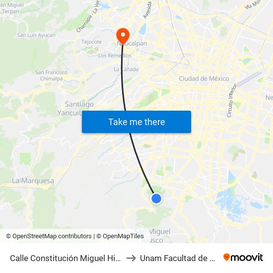 Calle Constitución Miguel Hidalgo 2a. Sección Tlalpan Cdmx 14250 México to Unam Facultad de Estudios Superiores (Fes) Acatlán map