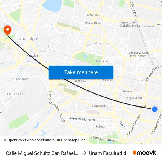 Calle Miguel Schultz San Rafael Ticomán Ciudad de México Cuauhtémoc Cdmx 06470 México to Unam Facultad de Estudios Superiores (Fes) Acatlán map