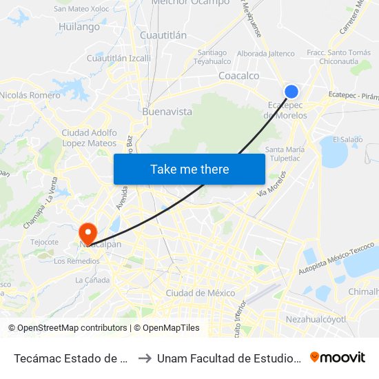 Tecámac Estado de México 55010 México to Unam Facultad de Estudios Superiores (Fes) Acatlán map