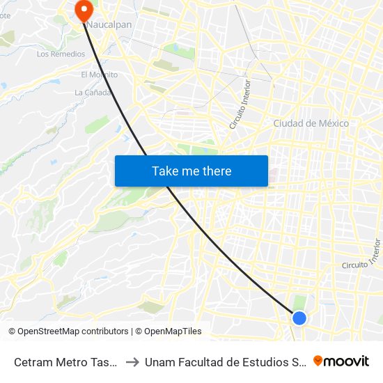 Cetram Metro Tasqueña - Anden A to Unam Facultad de Estudios Superiores (Fes) Acatlán map