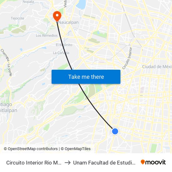 Circuito Interior Rio Mixcoac - Av. Insurgentes to Unam Facultad de Estudios Superiores (Fes) Acatlán map