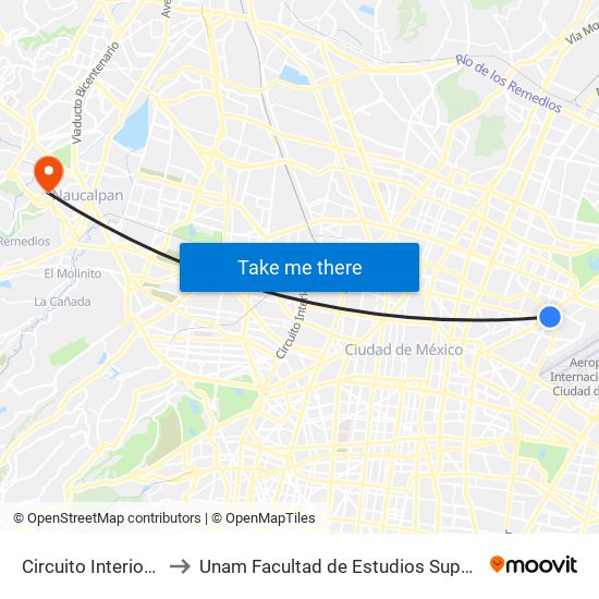 Circuito Interior - Nte. 172 to Unam Facultad de Estudios Superiores (Fes) Acatlán map