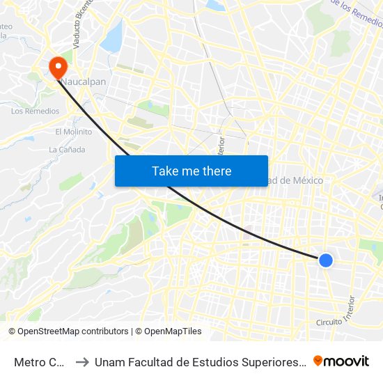 Metro Coyuya to Unam Facultad de Estudios Superiores (Fes) Acatlán map