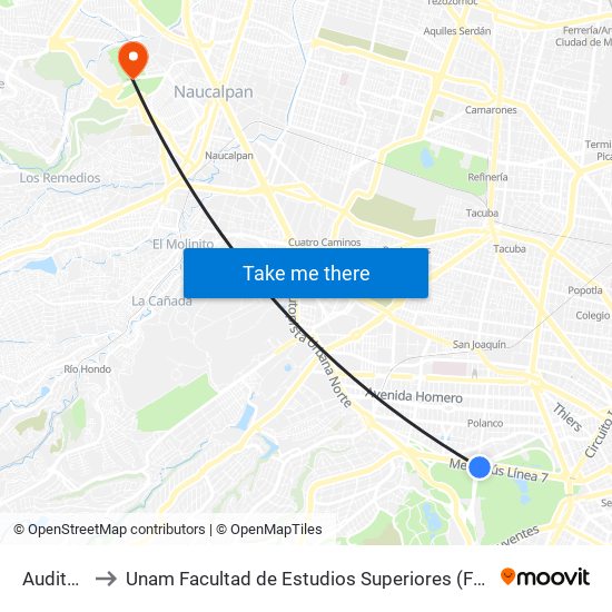 Auditorio to Unam Facultad de Estudios Superiores (Fes) Acatlán map