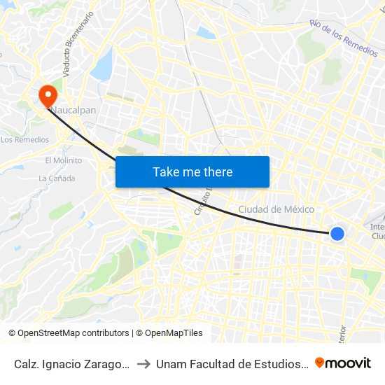 Calz. Ignacio Zaragoza - Metro Balbuena to Unam Facultad de Estudios Superiores (Fes) Acatlán map