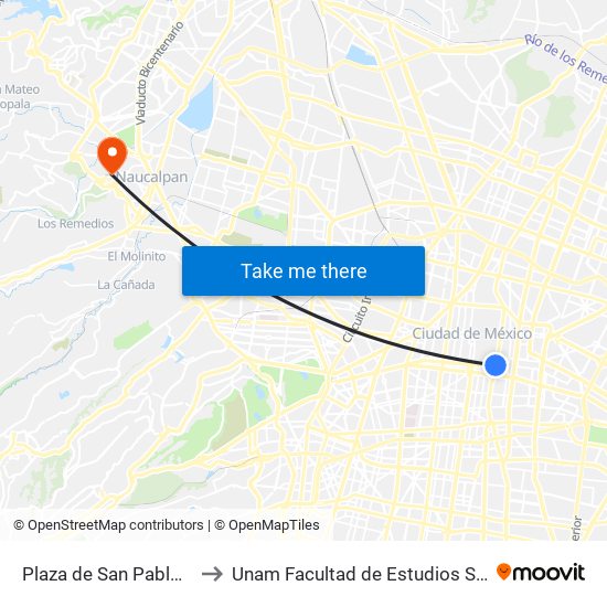 Plaza de San Pablo - Metro Merced to Unam Facultad de Estudios Superiores (Fes) Acatlán map