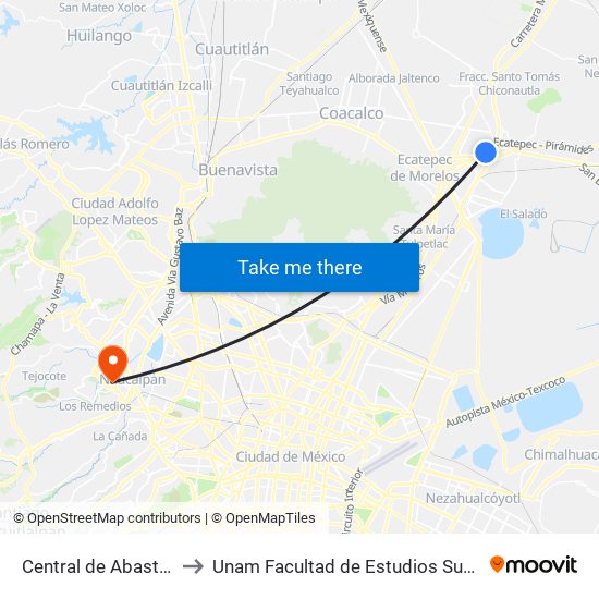 Central de Abastos (Mexibús) to Unam Facultad de Estudios Superiores (Fes) Acatlán map