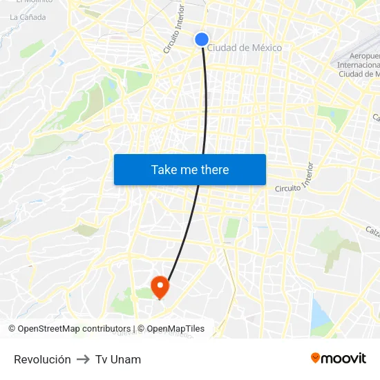 Revolución to Tv Unam map