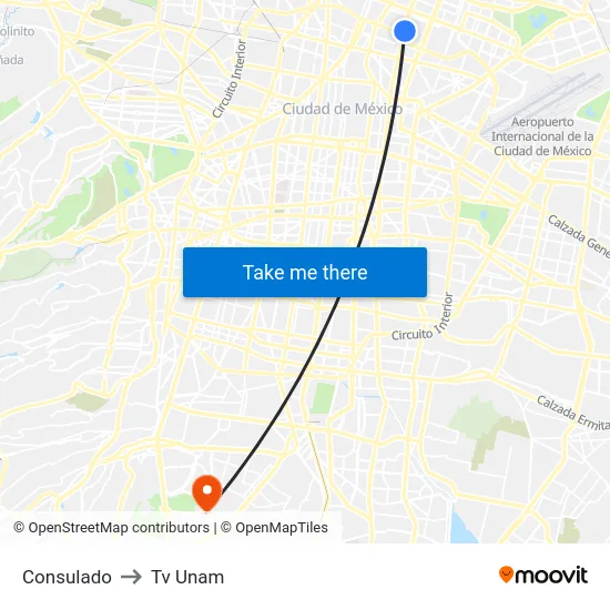 Consulado to Tv Unam map