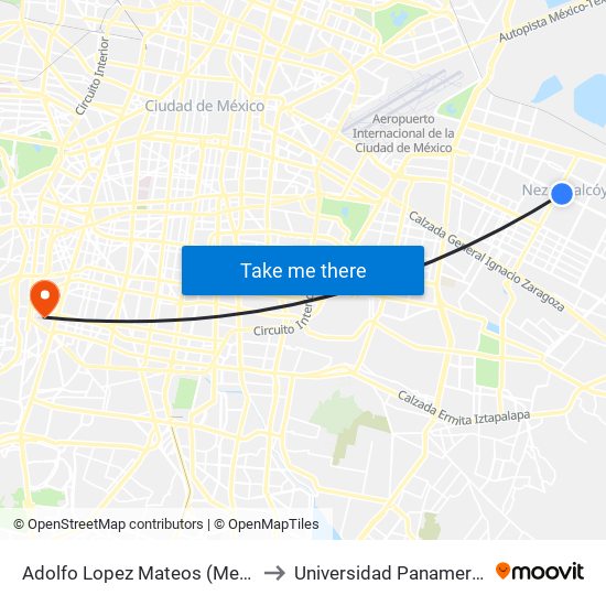 Adolfo Lopez Mateos (Mexibus) to Universidad Panamericana map
