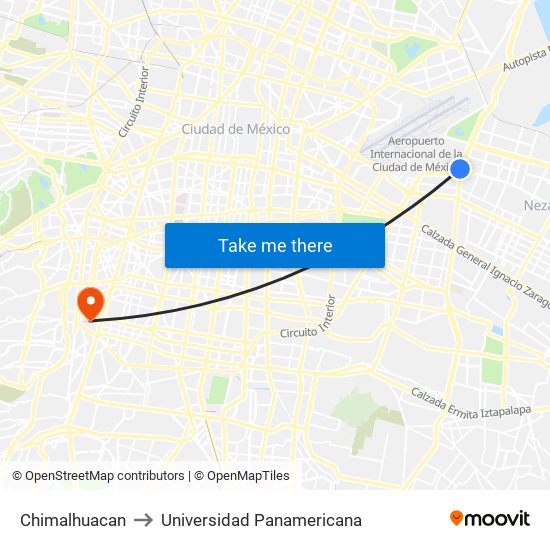 Chimalhuacan to Universidad Panamericana map