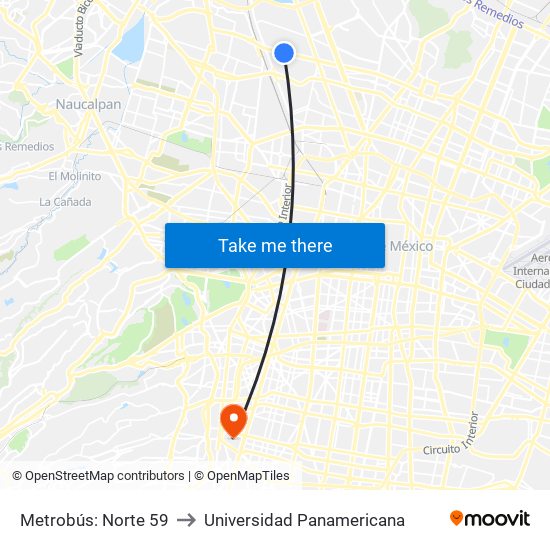 Metrobús: Norte 59 to Universidad Panamericana map