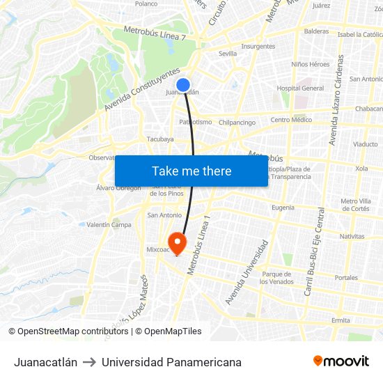 Juanacatlán to Universidad Panamericana map