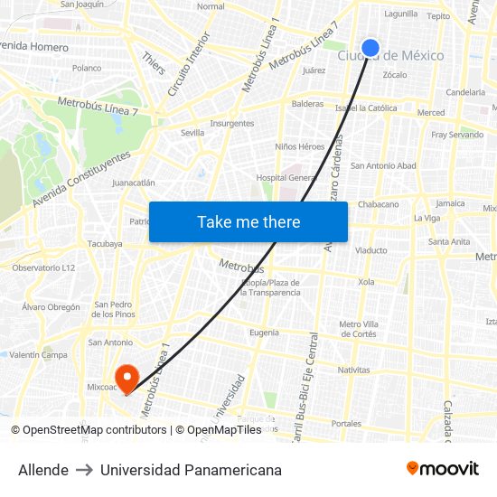 Allende to Universidad Panamericana map