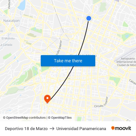 Deportivo 18 de Marzo to Universidad Panamericana map