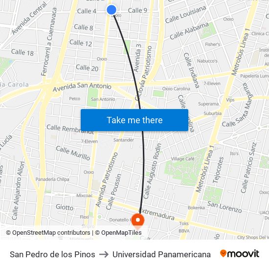 San Pedro de los Pinos to Universidad Panamericana map