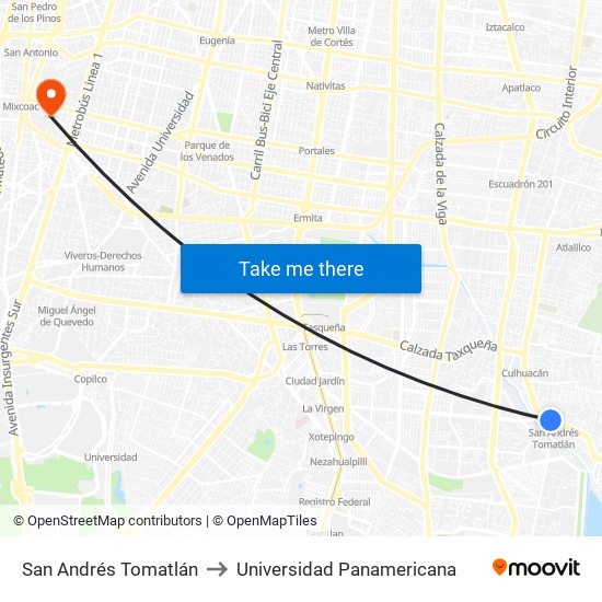 San Andrés Tomatlán to Universidad Panamericana map