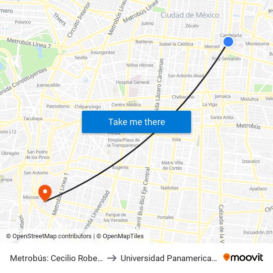 Metrobús: Cecilio Robelo to Universidad Panamericana map