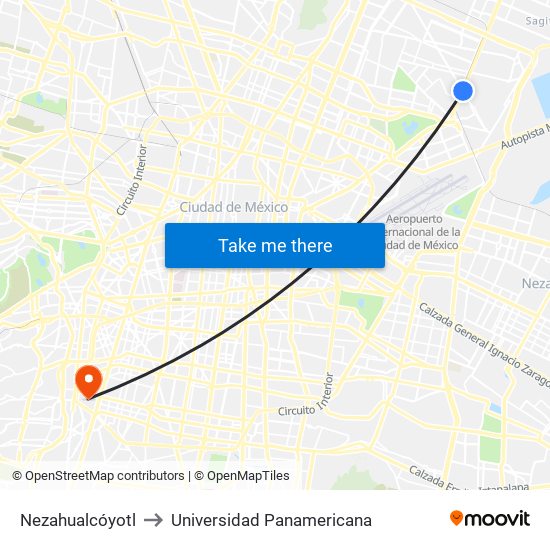 Nezahualcóyotl to Universidad Panamericana map