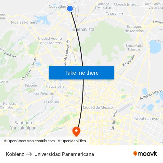 Koblenz to Universidad Panamericana map