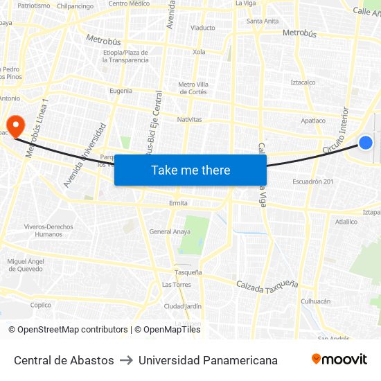 Central de Abastos to Universidad Panamericana map