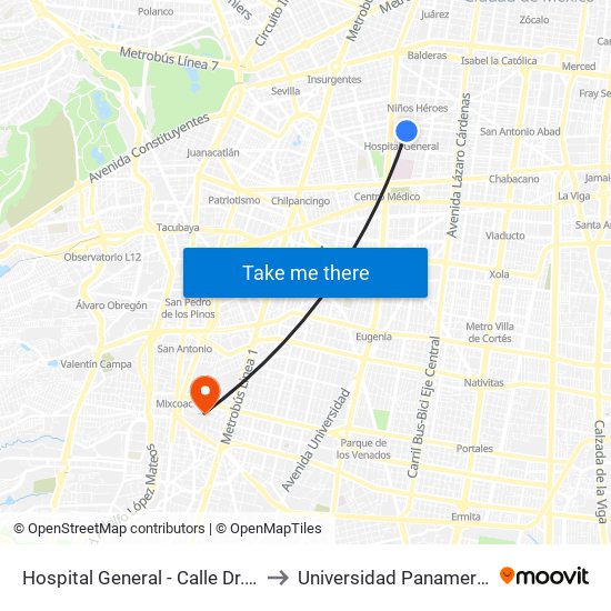 Hospital General - Calle Dr. Lucio to Universidad Panamericana map