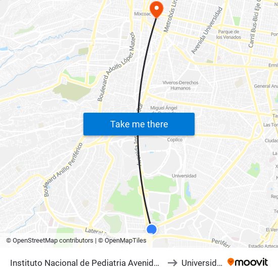 Instituto Nacional de Pediatria Avenida del Iman Torres de Maurel Coyoacán Cdmx 04535 México to Universidad Panamericana map