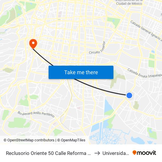 Reclusorio Oriente 50 Calle Reforma Año de Juárez Iztapalapa Cdmx 09780 México to Universidad Panamericana map