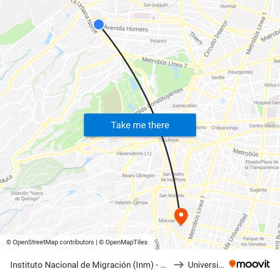 Instituto Nacional de Migración (Inm) - Homero Avenida Homero Los Morales Miguel Hidalgo Cdmx 11510 México to Universidad Panamericana map