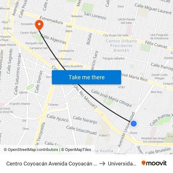 Centro Coyoacán Avenida Coyoacán Xoco Benito Juárez Cdmx 04110 México to Universidad Panamericana map